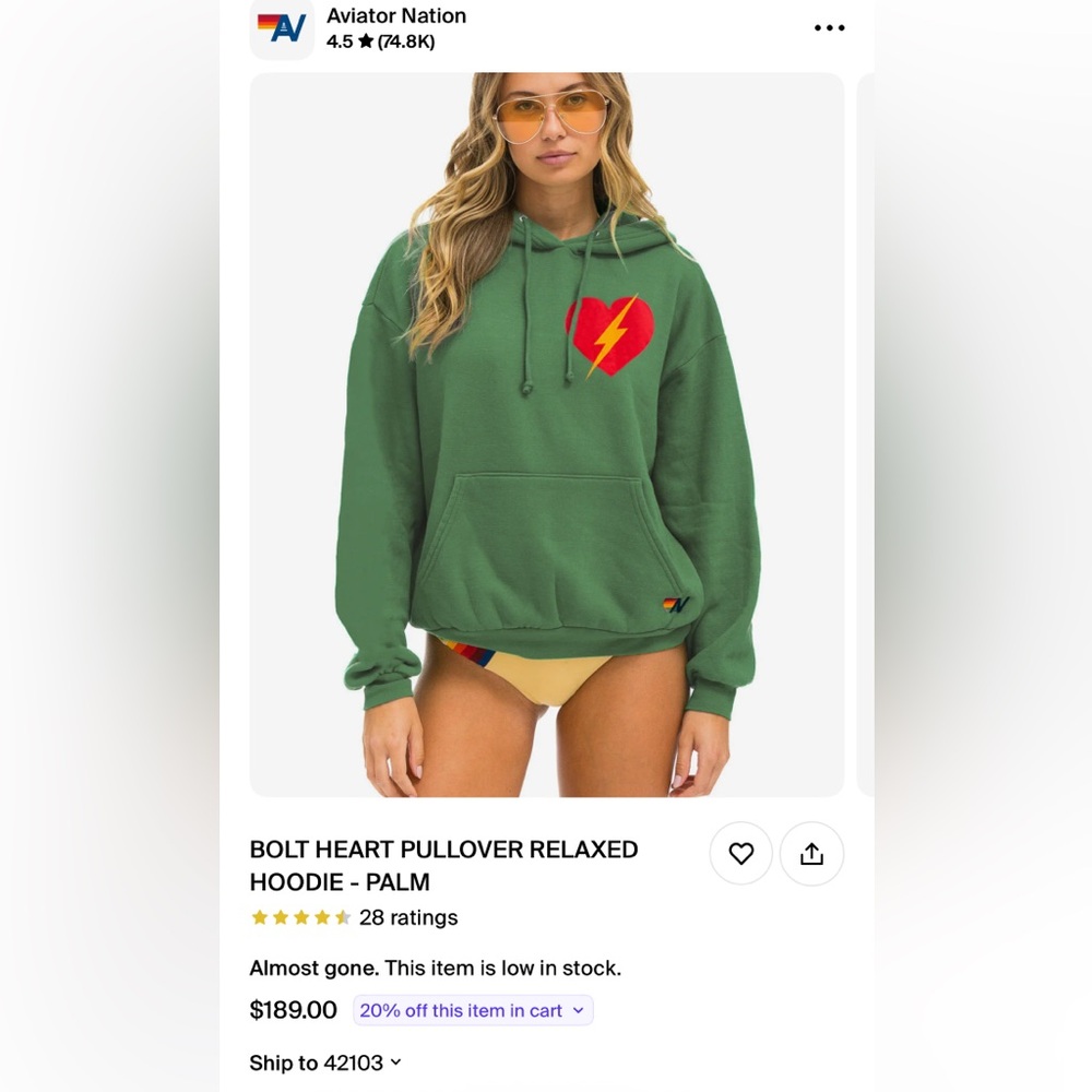 Aviator Nation Green Heart Lightning Hoodie